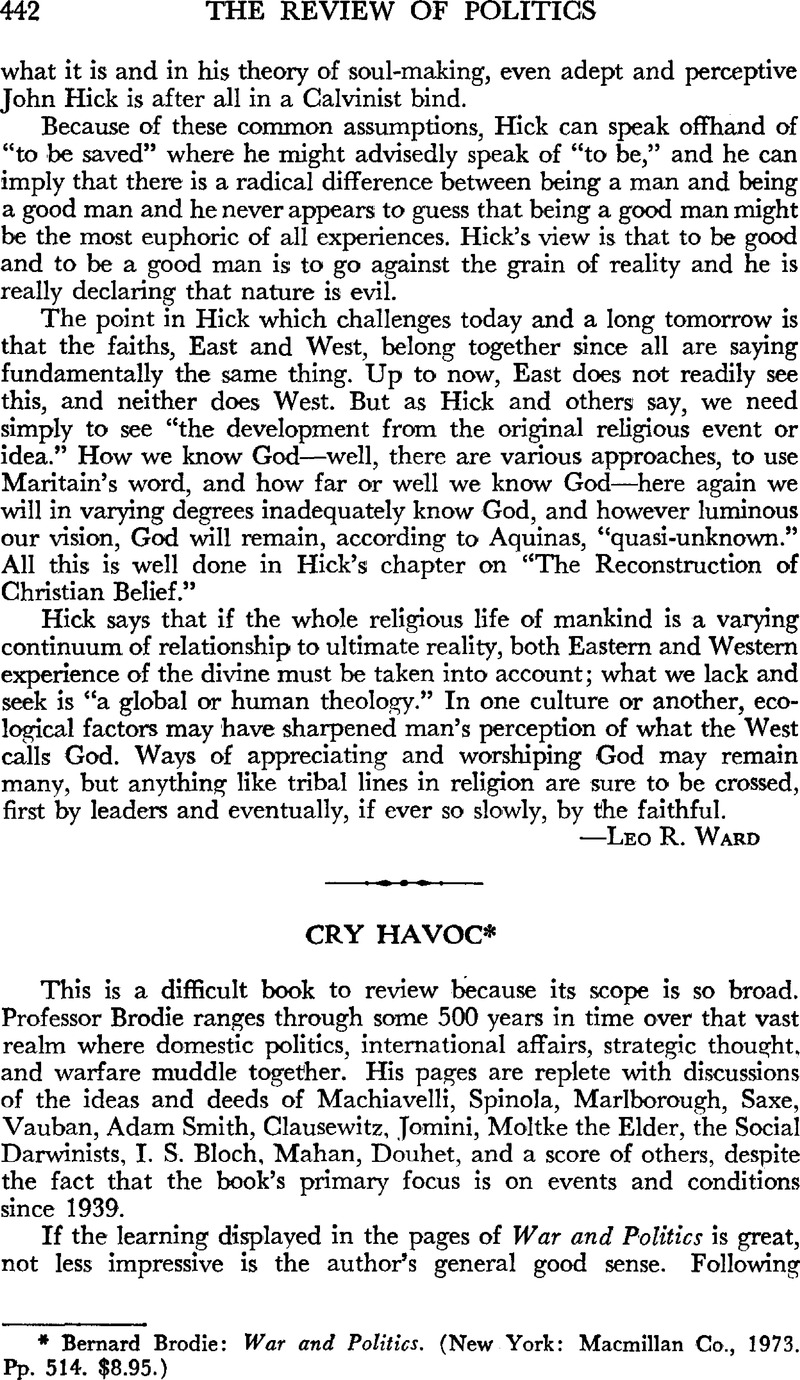 Cry Havoc Bernard Brodie War and Politics. New York Macmillan