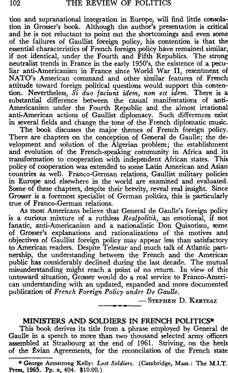 Ministers and Soldiers in French Politics Armstrong Kelly Lost