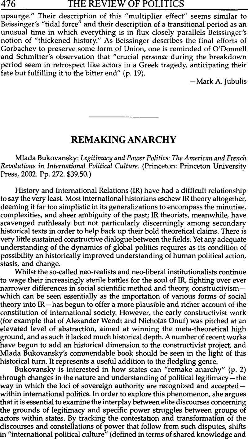Remaking Anarchy Mlada Bukovansky Legitimacy And Power Politics The Remaking anarchy mlada bukovansky legitimacy and power politics the