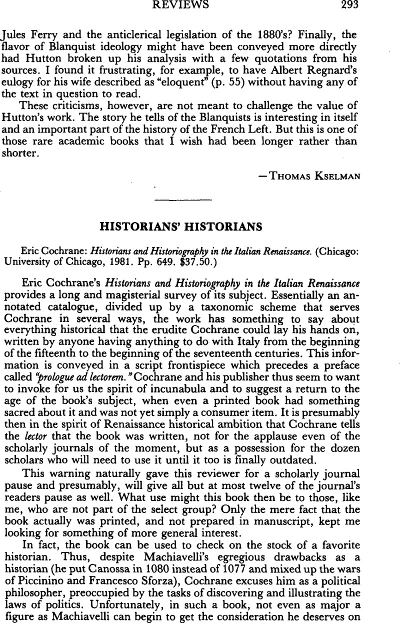 Eric Cochrane Historians' Historians - Eric Cochrane: Historians and Historiography ...