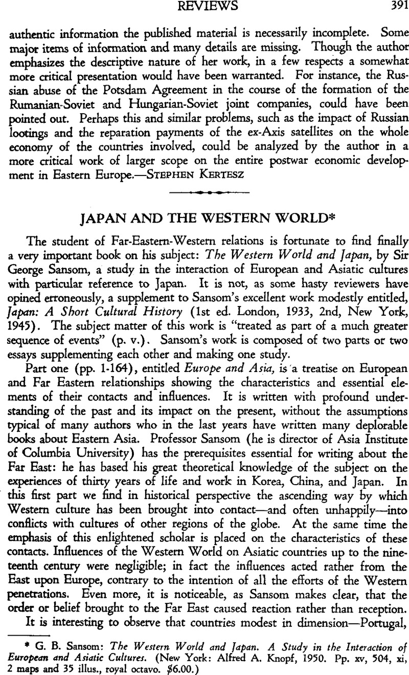 Japan and the Western World - *G. B. Sansom: The Western World and ...