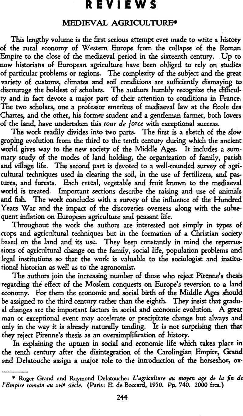 Medieval Agriculture - *Roger Grand and Raymond Delatouche: L ...