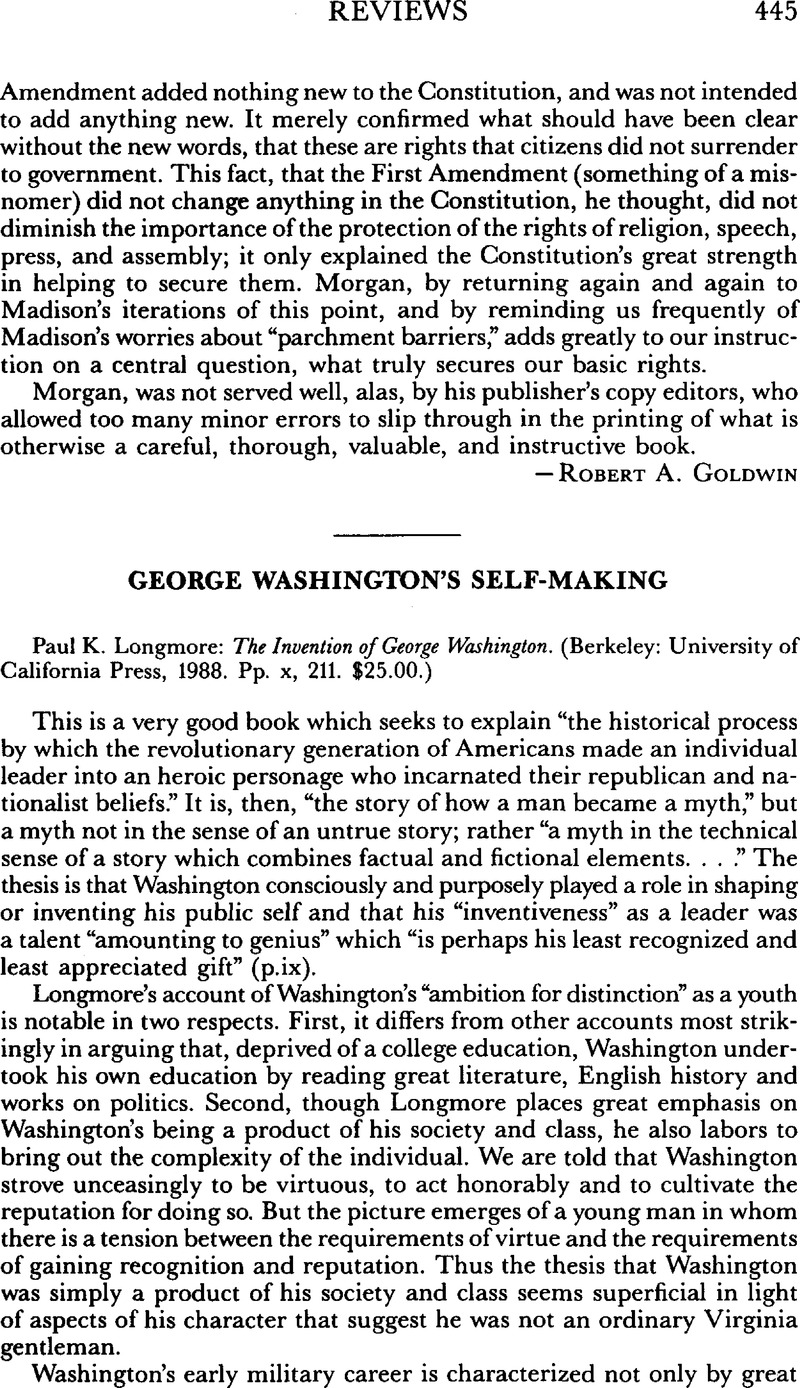 George Longmore George Washington's Self-making - Paul K. Longmore: The Invention of ...