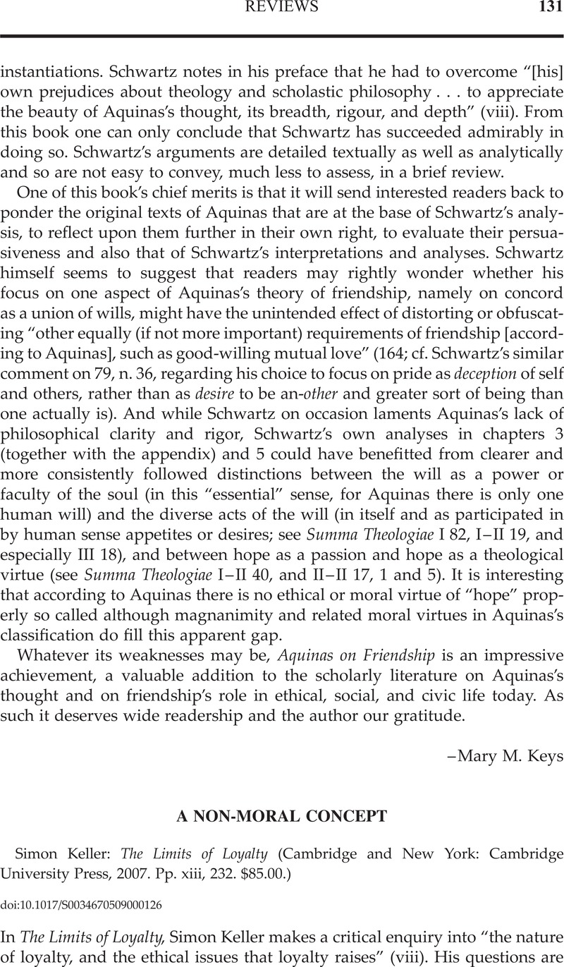 A NON-MORAL CONCEPT - Simon Keller: The Limits Of Loyalty (Cambridge ...