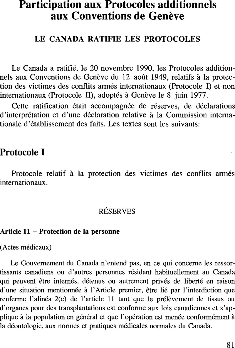 Protocole Additionnel Aux Conventions De Genève Du 12 Août 1949 Relatif