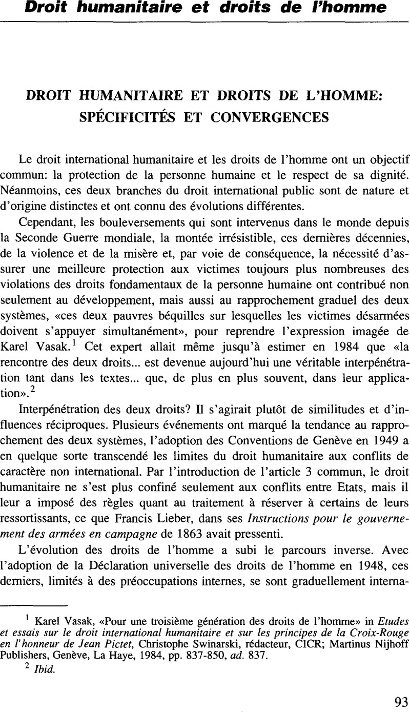 Droit Humanitaire Et Droits De L'homme: Spécificités Et Convergences ...