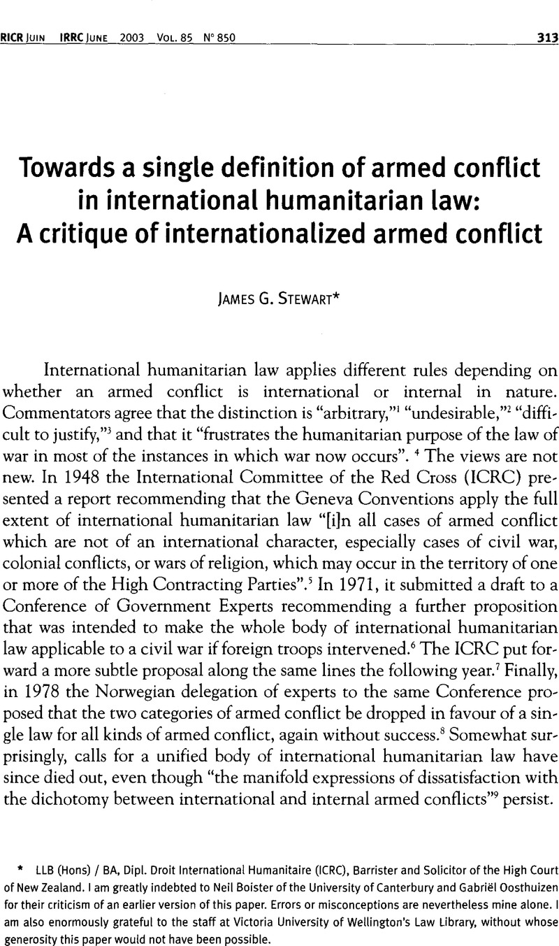 Towards A Single Definition Of Armed Conflict In International 