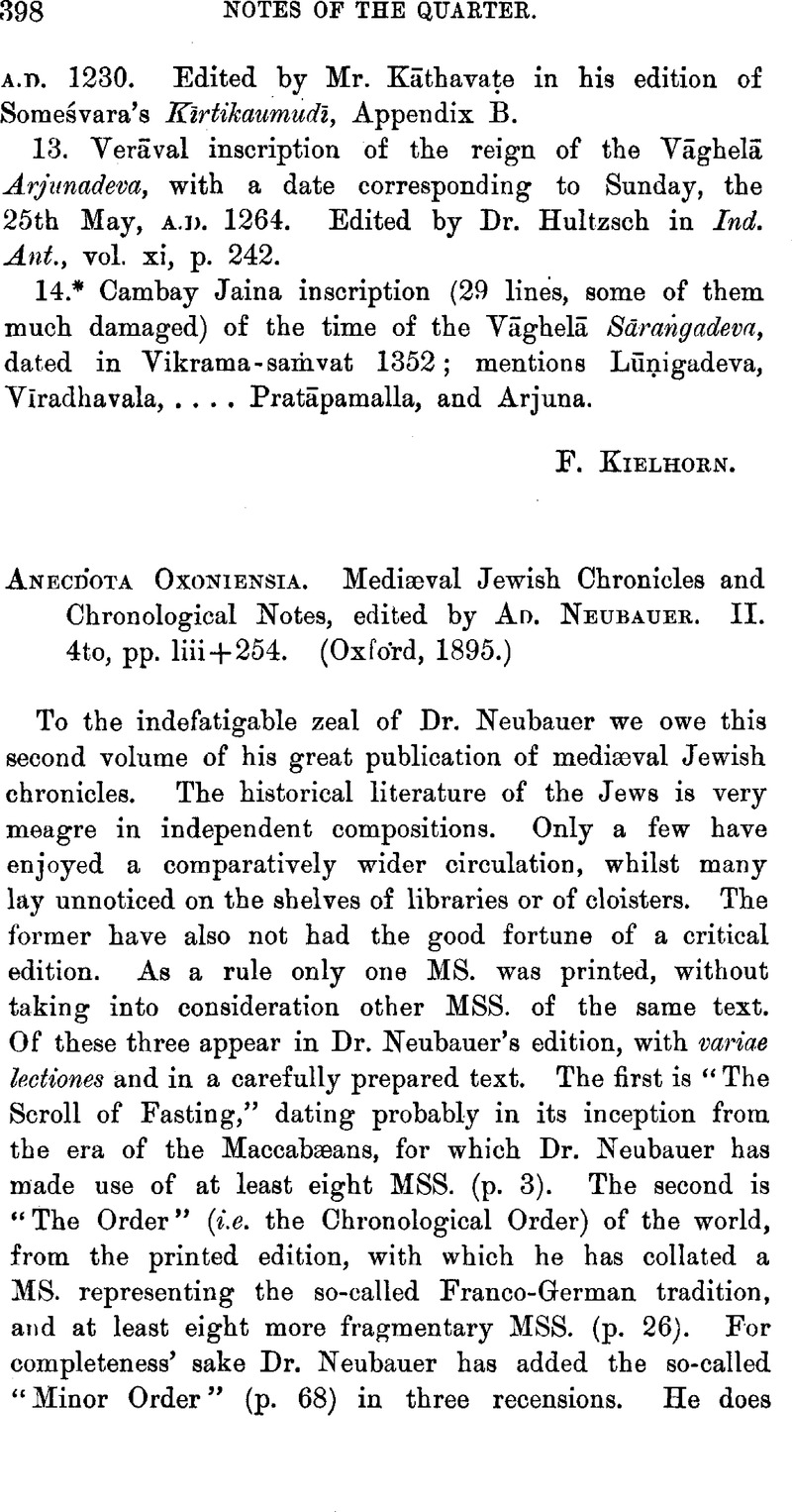 Notices of Books - Anecdota Oxoniensia. Mediæval Jewish Chronicles and ...