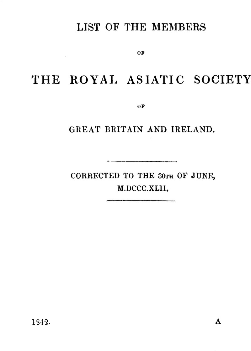 List Of The Members Royal Asiatic Society Great Britain And Ireland ...