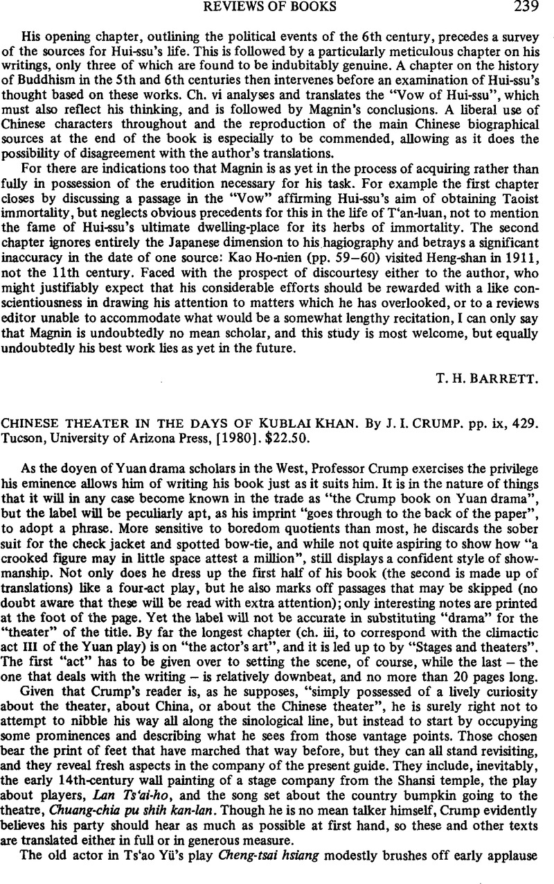 Chinese theater in the days of Kublai Khan. By J. I. Crump, pp. ix, 429 ...