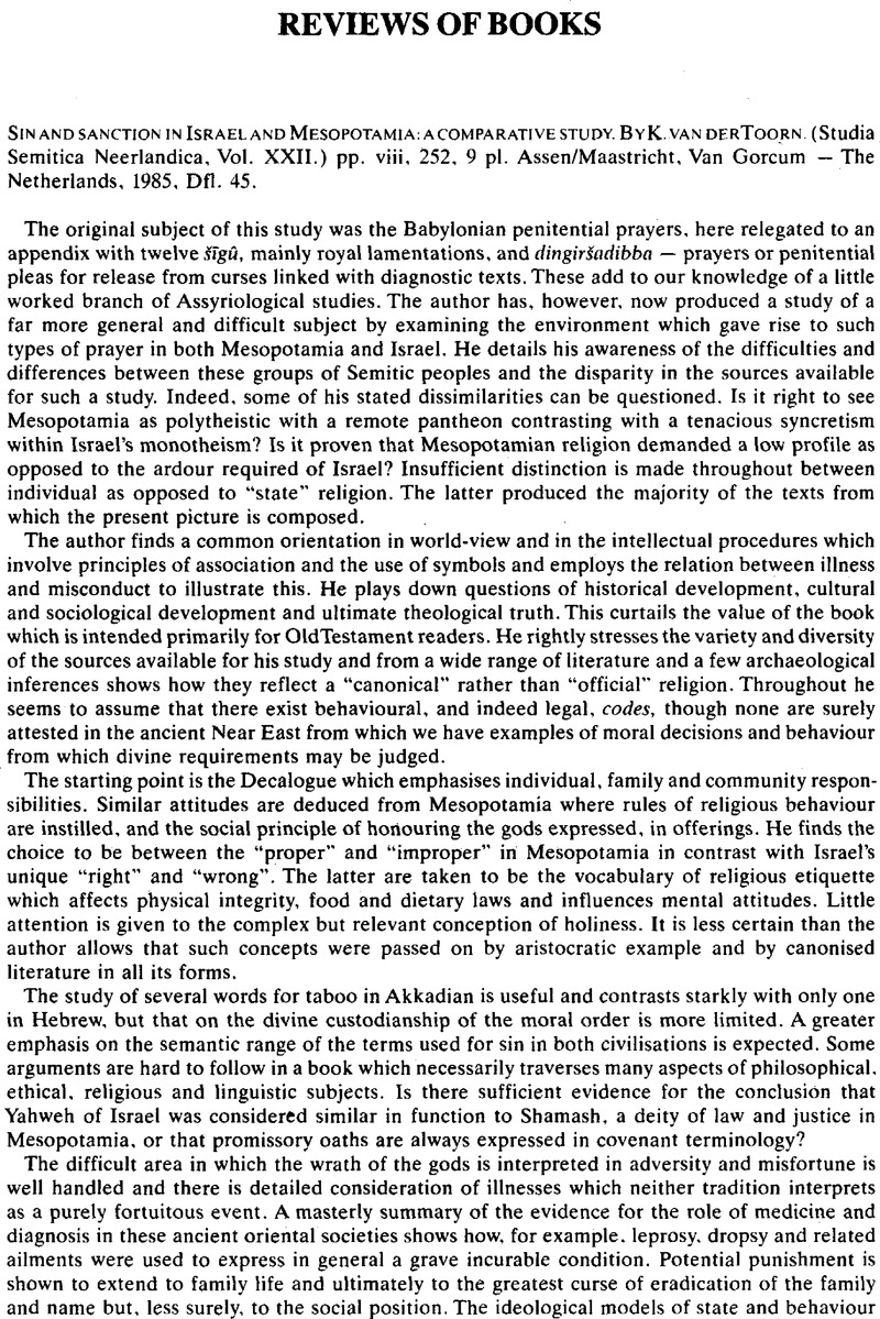 Sin and Sanction in Israel and Mesapotamia: A Comparative Study