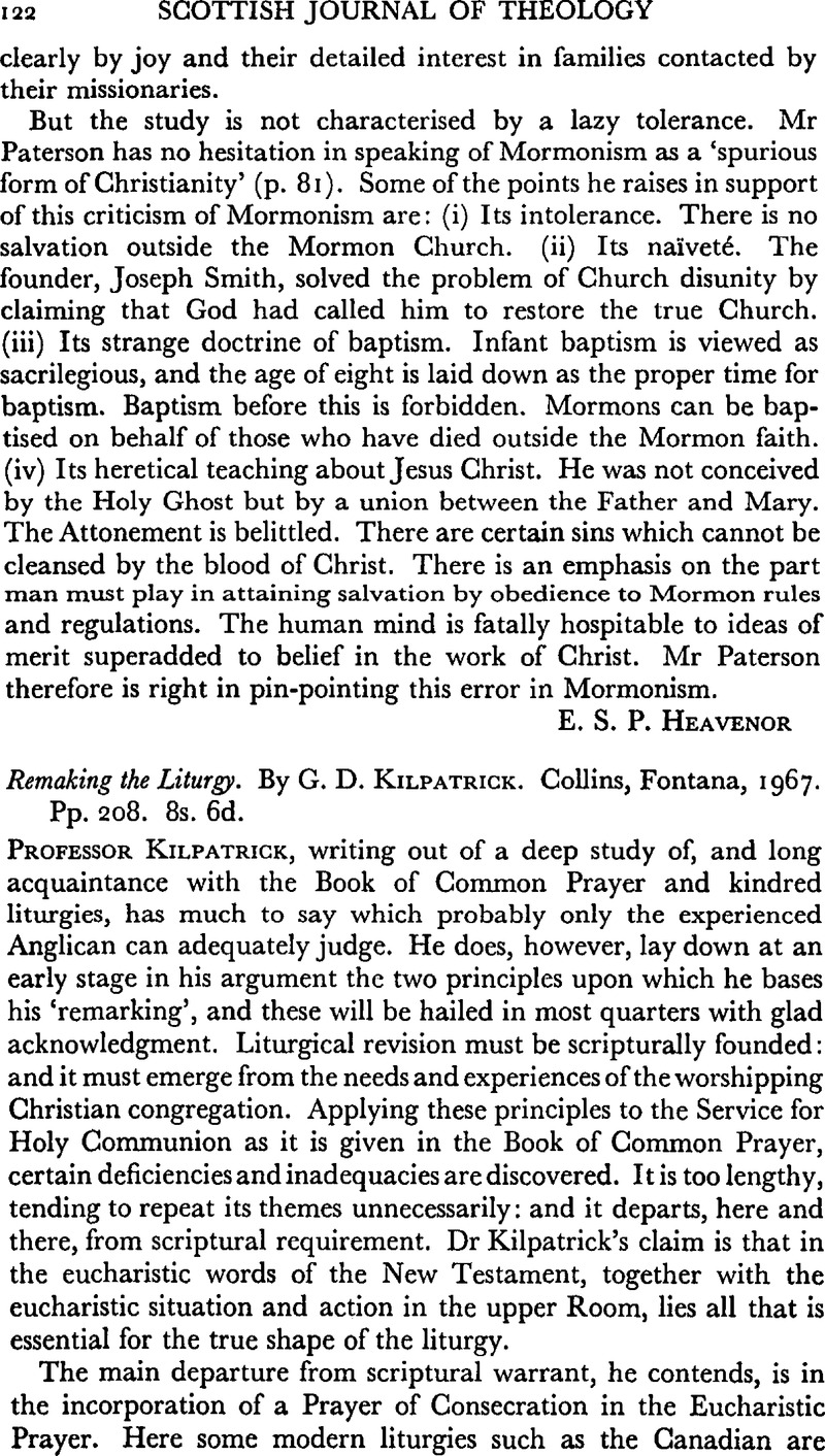 Remaking the Liturgy. By G. D. Kilpatrick. Collins, Fontana, 1967. Pp ...