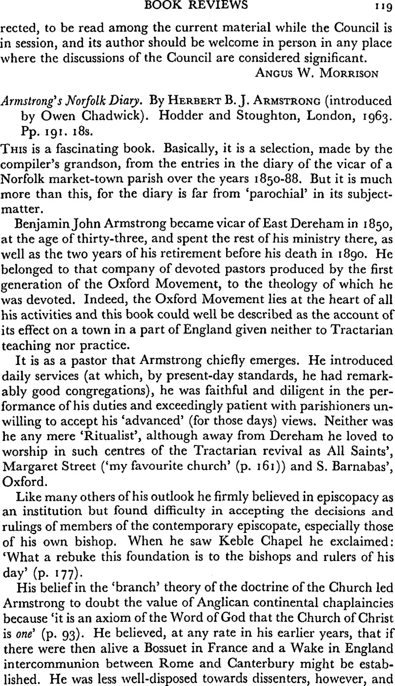 Armstrong's Norfolk Diary. By Herbert B. J. Armstrong (introduced by Owen Chadwick). Hodder and