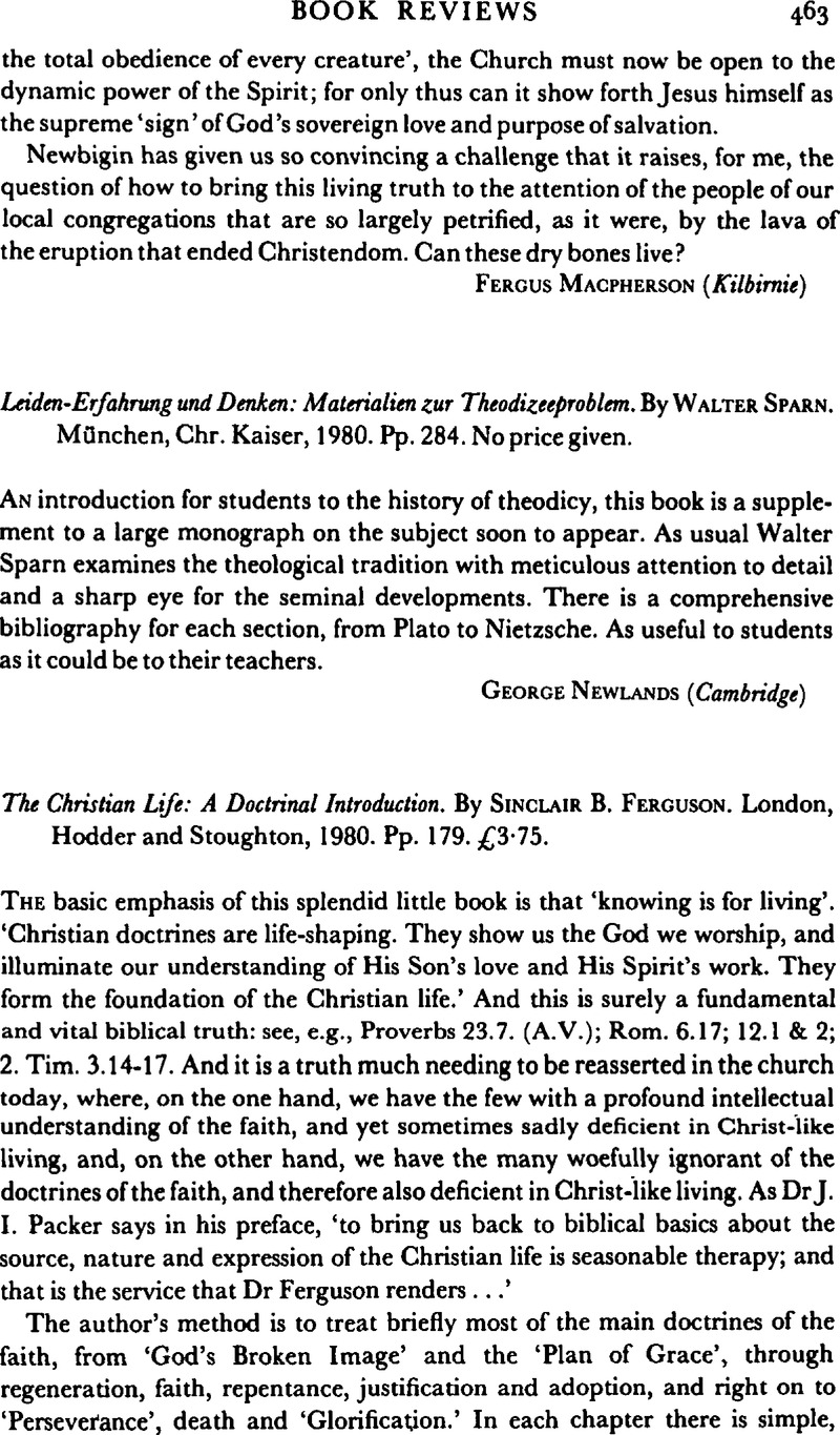 The Christian Life: A Doctrinal Introduction. By Sinclair B. Ferguson ...