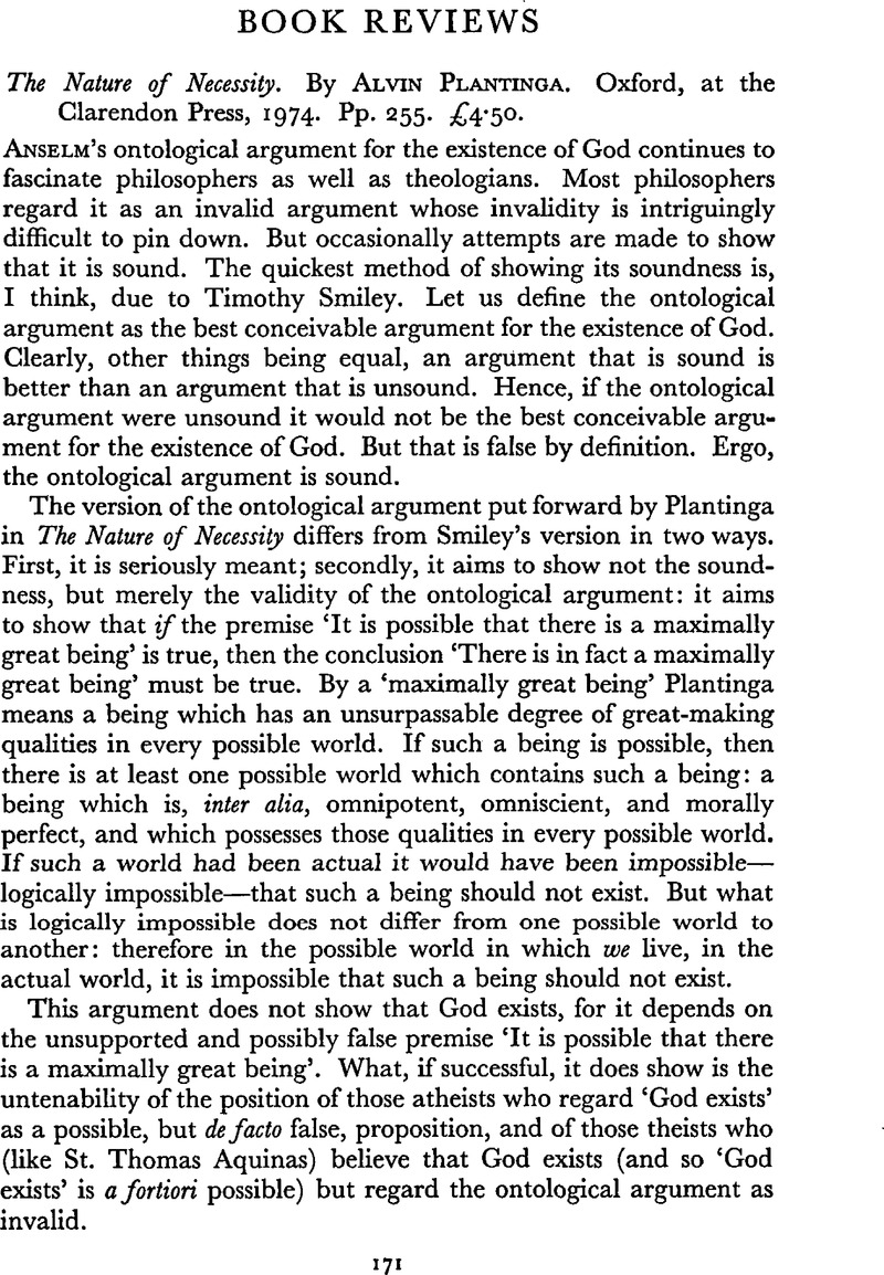 The Nature of Necessity by Alvin Plantinga