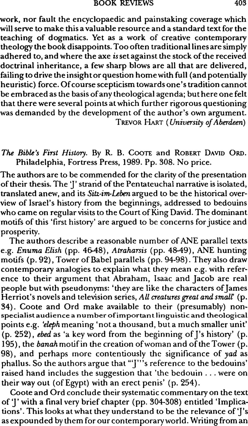The Bible�s First History. By R. B. Coote and Robert David