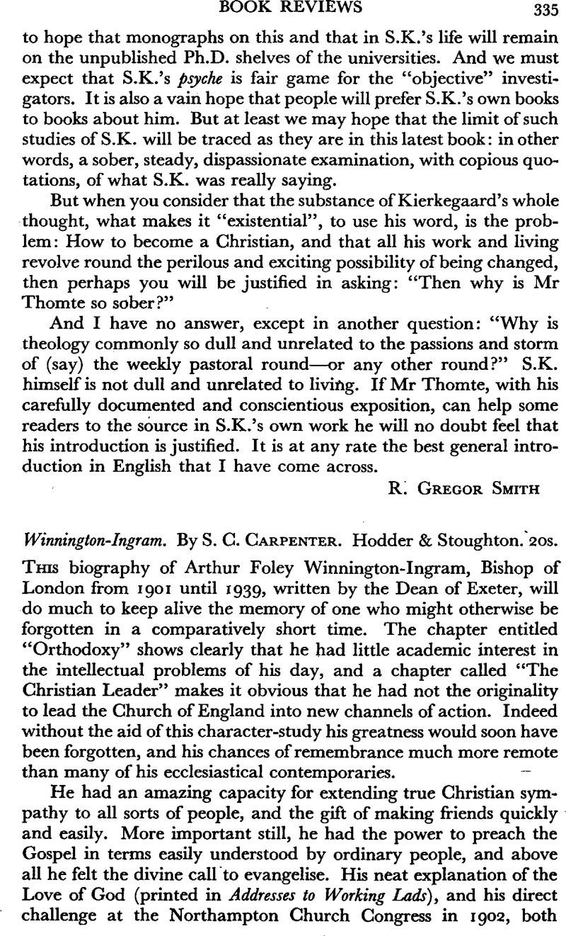 WinningtonIngram. By S. C. Carpenter. Hodder & Stoughton. 20s. Scottish Journal of Theology