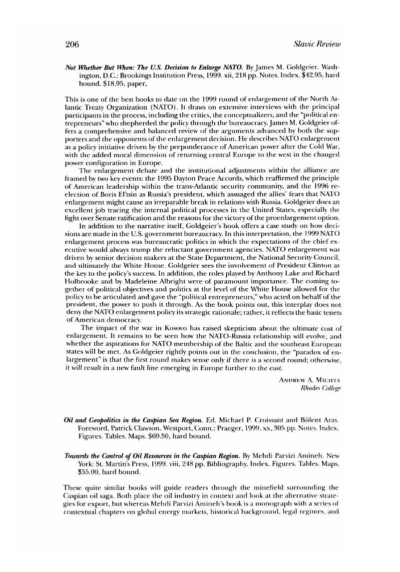 Not Whether But When: The U.S. Decision to Enlarge NATO. By James