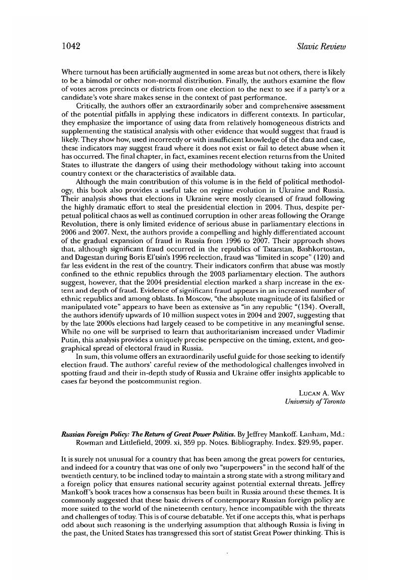 Russian Foreign Policy: The Return of Great Power Politics. By Jeffrey Mankoff. Lanham, Md ...