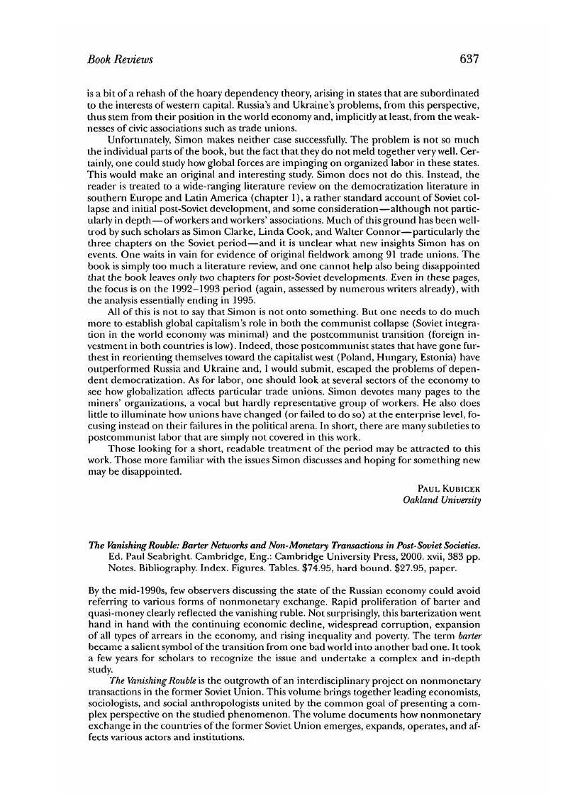 The Vanishing Rouble: Barter Networks and Non-Monetary Transactions in Post-Soviet Societies