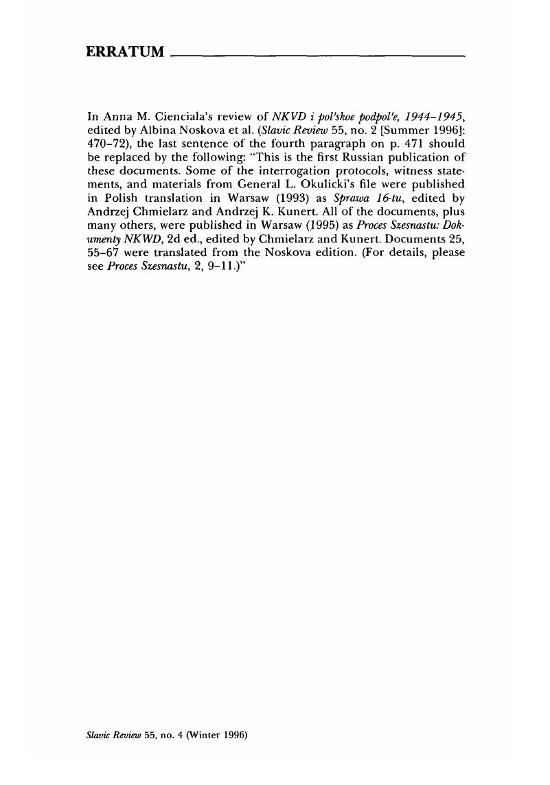 Erratum Slavic Review Cambridge Core