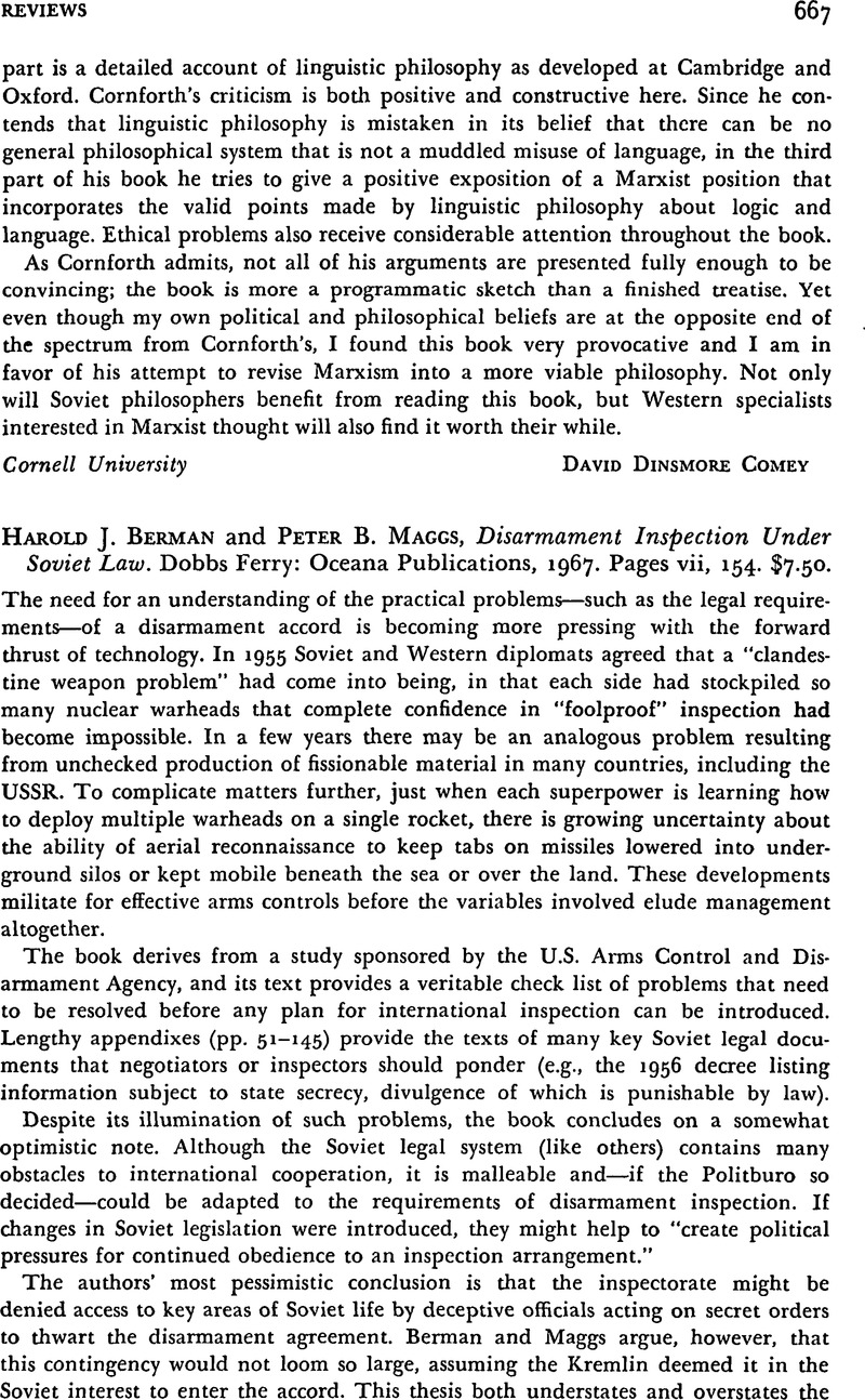 Harold J. Berman And Peter B. Maggs, Disarmament Inspection Under ...