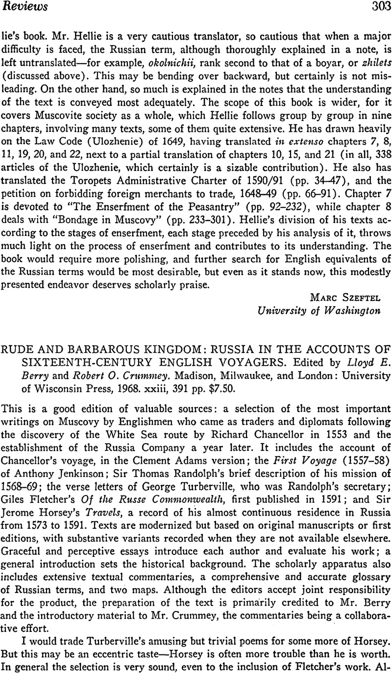 Rude and Barbarous Kingdom: Russia in the Accounts of Sixteenth-Century English Voyagers