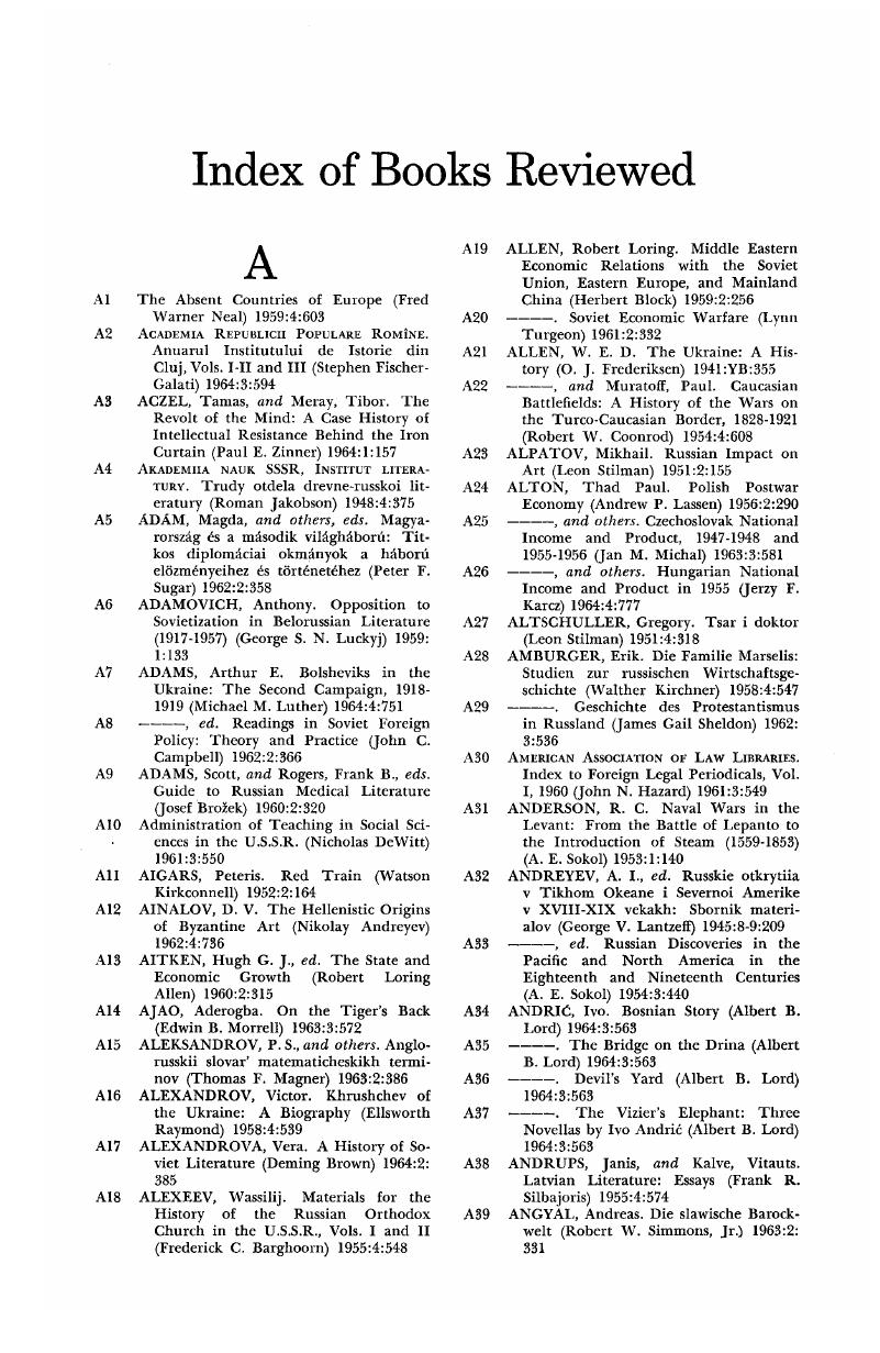 Index of Books Reviewed Slavic Review Cambridge Core