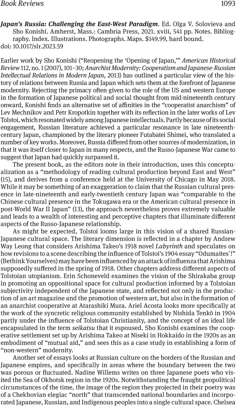 Japan's Russia: Challenging the East-West Paradigm. Ed. Olga V ...