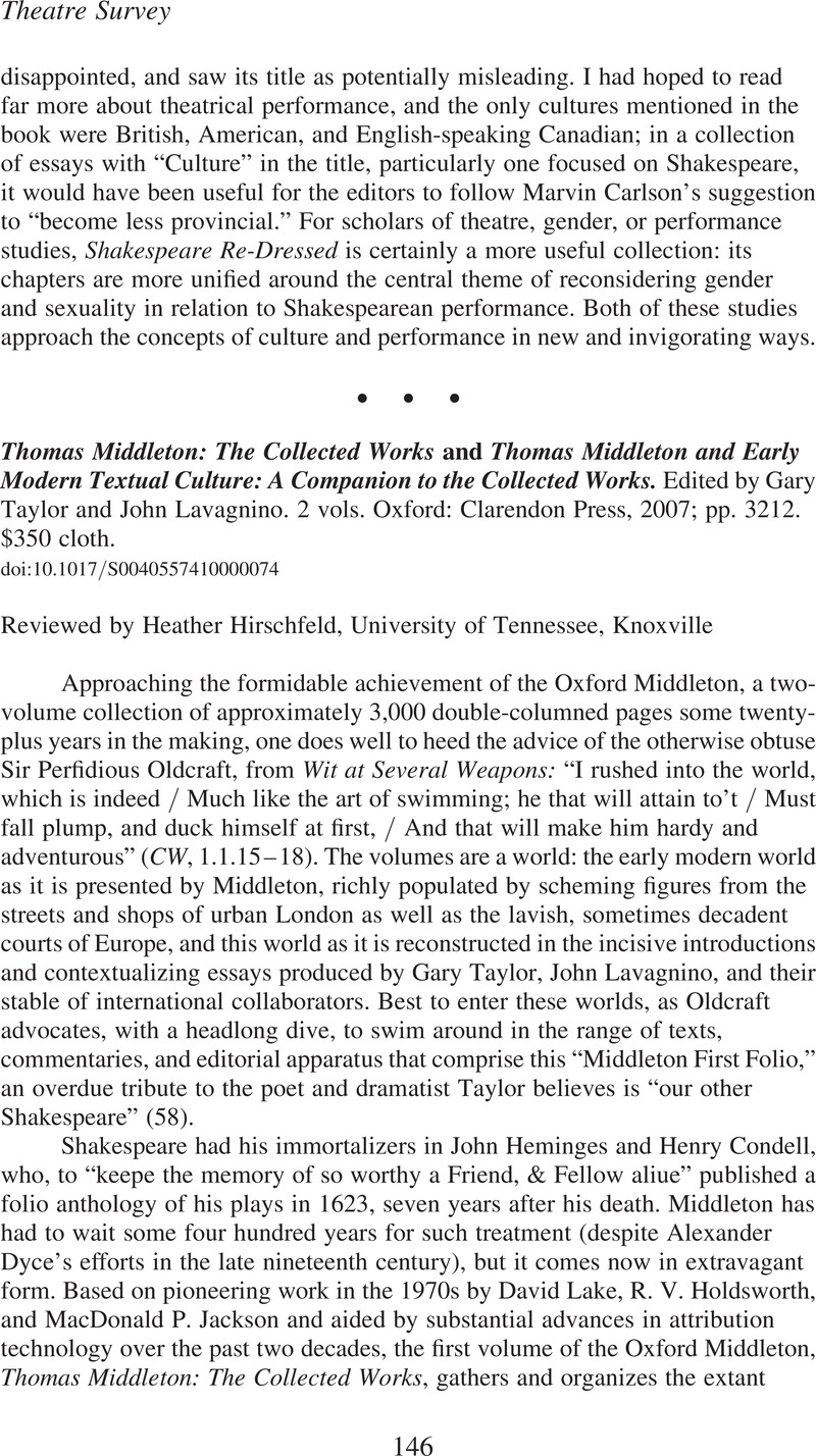 Thomas Middleton and Early Modern Textual Culture: A Companion to the Collected Works