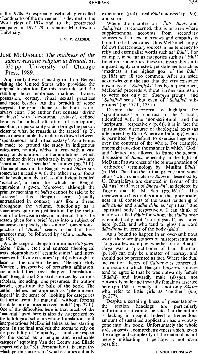 June McDaniel The madness of the saints ecstatic religion in Bengal