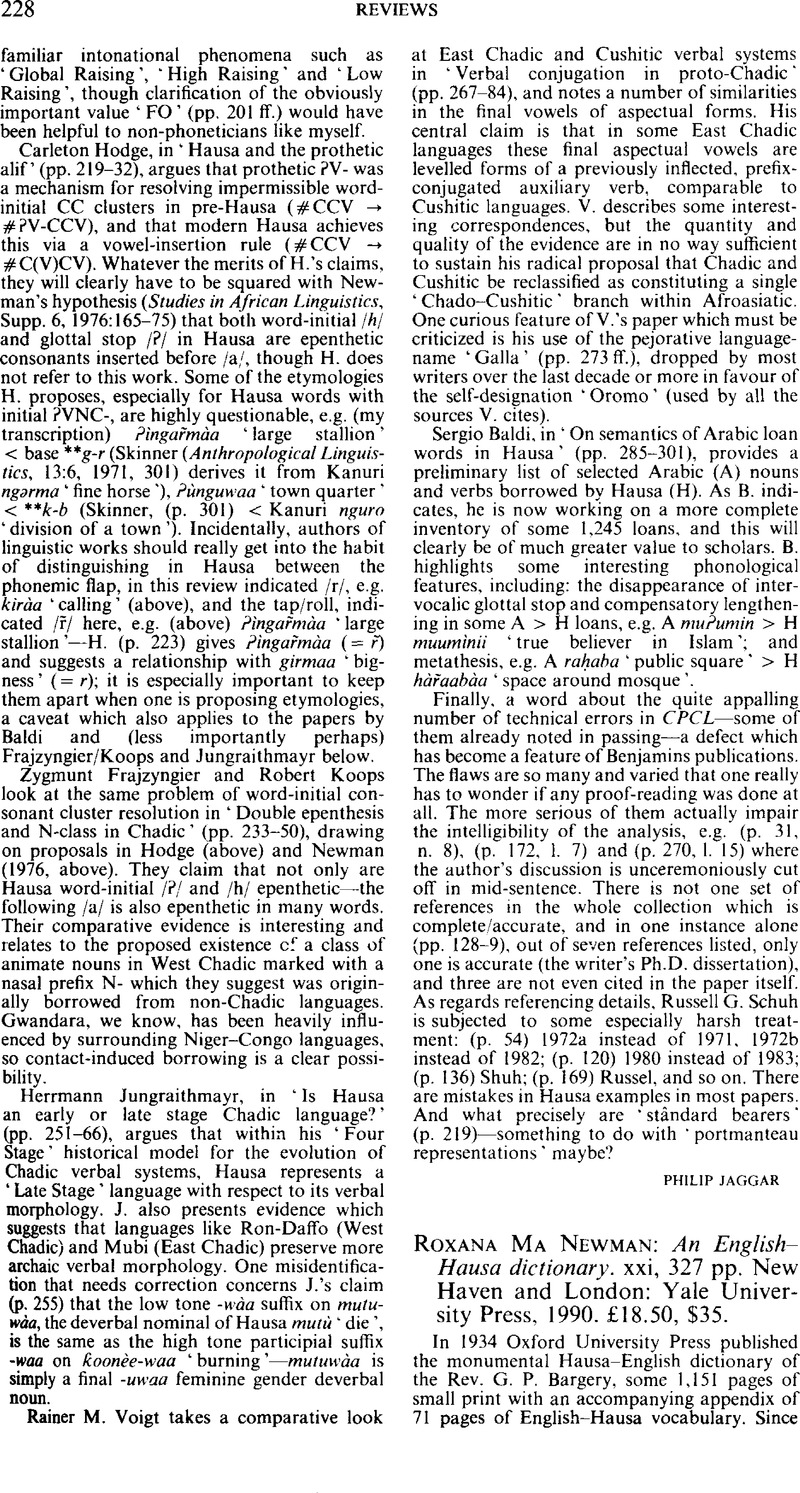 Roxana Ma Newman An EnglishHausa dictionary. xxi, 327 pp. New Haven