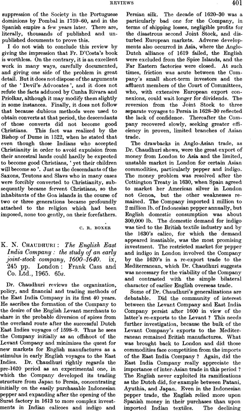 K. N. Chaudhuri: The English East India Company: the study of an early ...