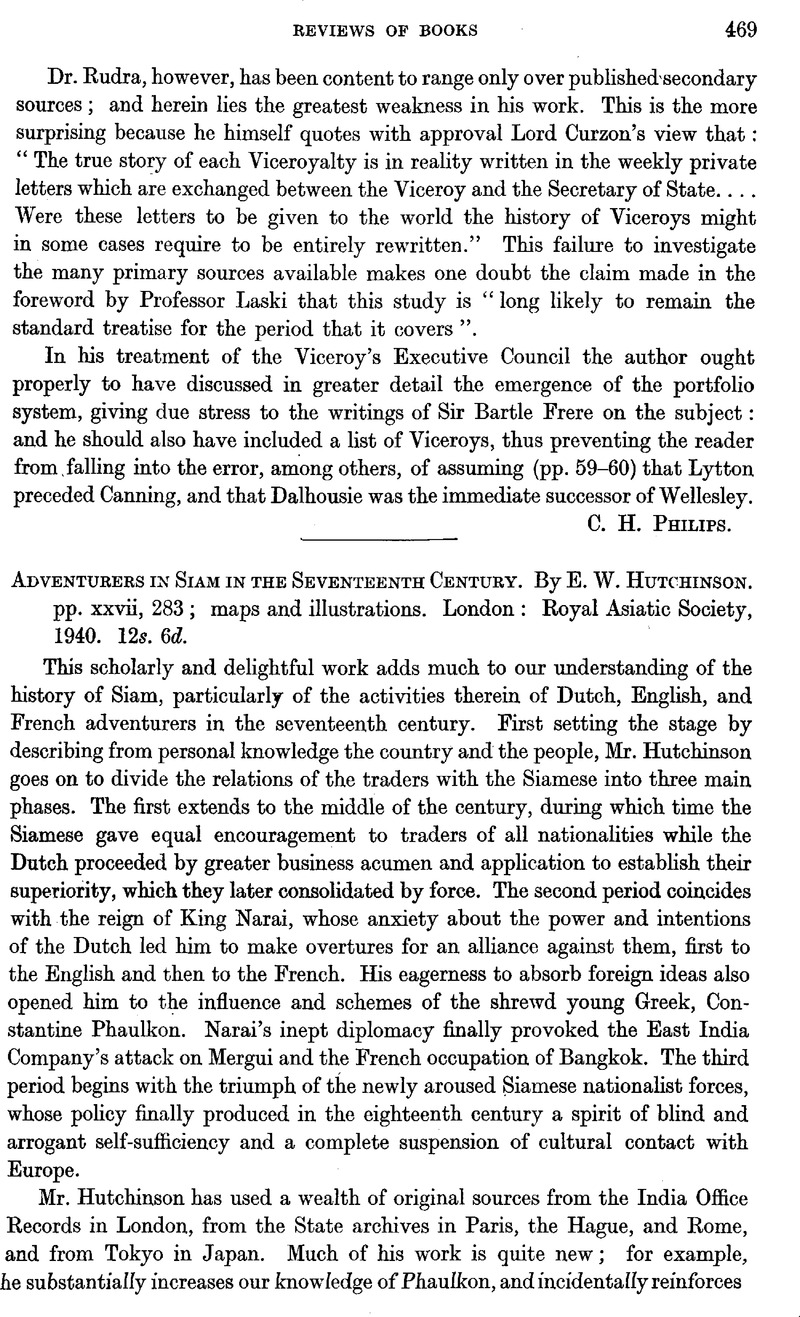 Adventurers in Siam in the Seventeenth Century. By E. W. Hutchinson. pp ...