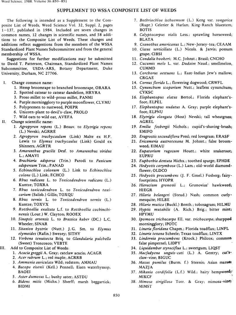 Wssa Example Paper Supplement to WSSA Composite List of Weeds | Weed Science | Cambridge Core