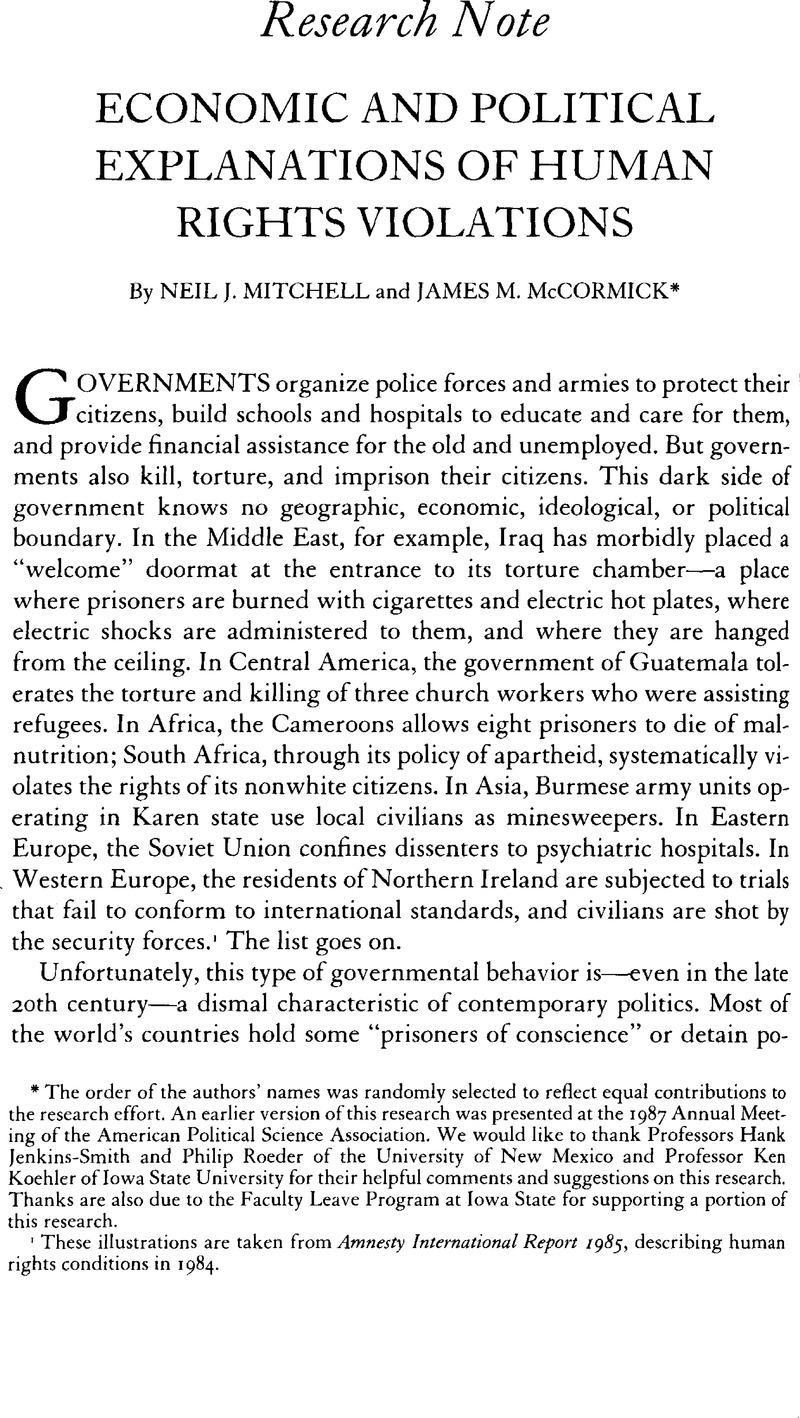 Economic And Political Explanations Of Human Rights Violations World 