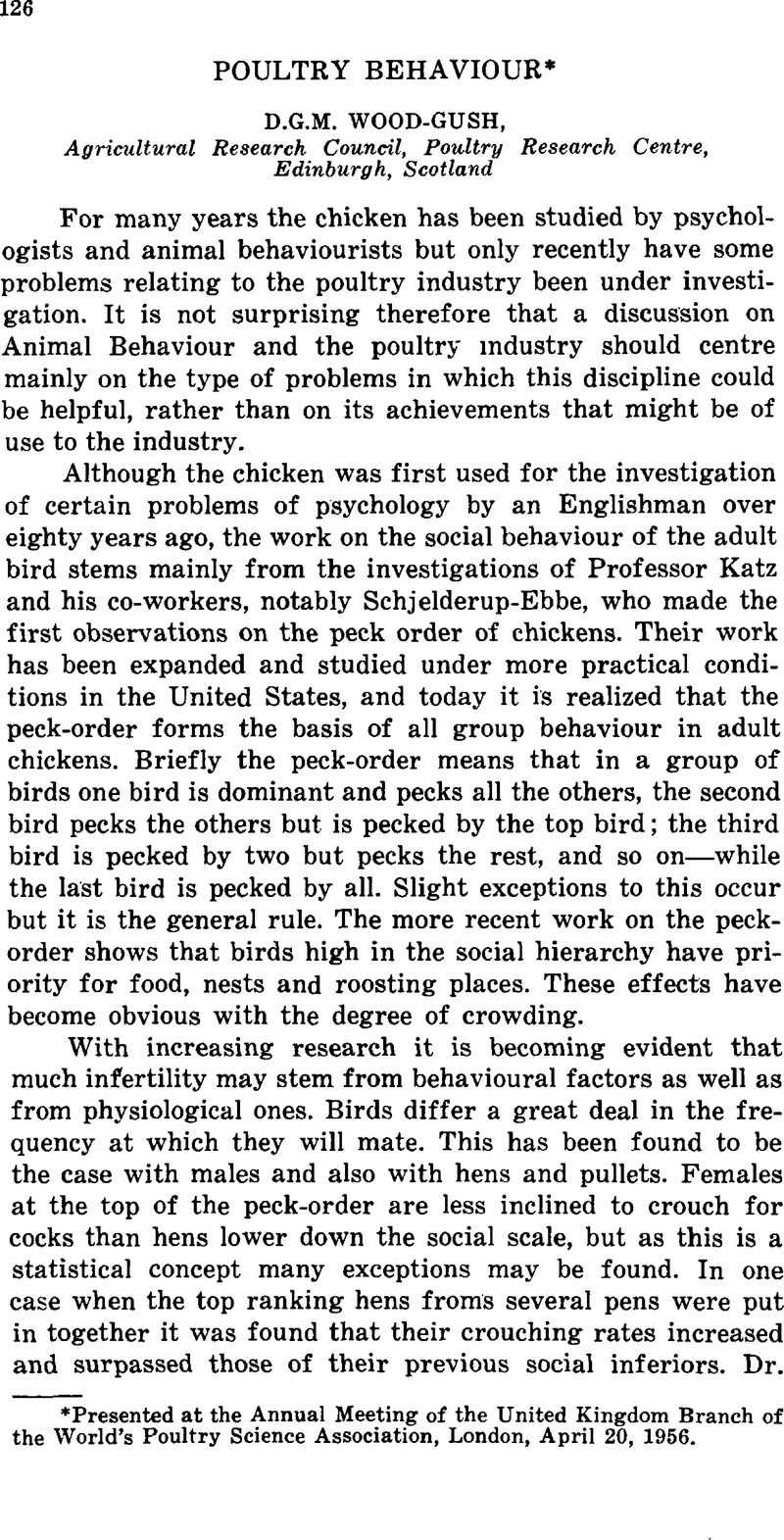 Poultry Behaviour* | World's Poultry Science Journal | Cambridge Core