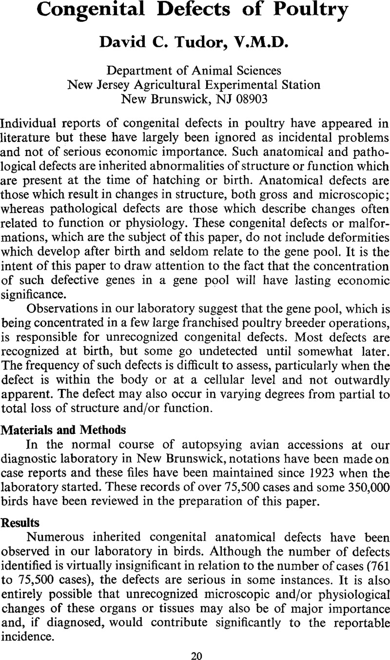 Congenital Defects of Poultry | World's Poultry Science Journal ...