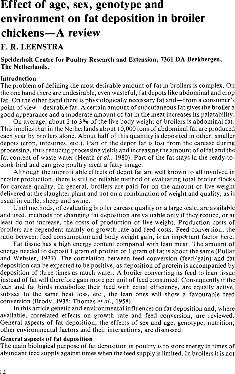 Effect Of Age Sex Genotype And Environment On Fat Deposition In