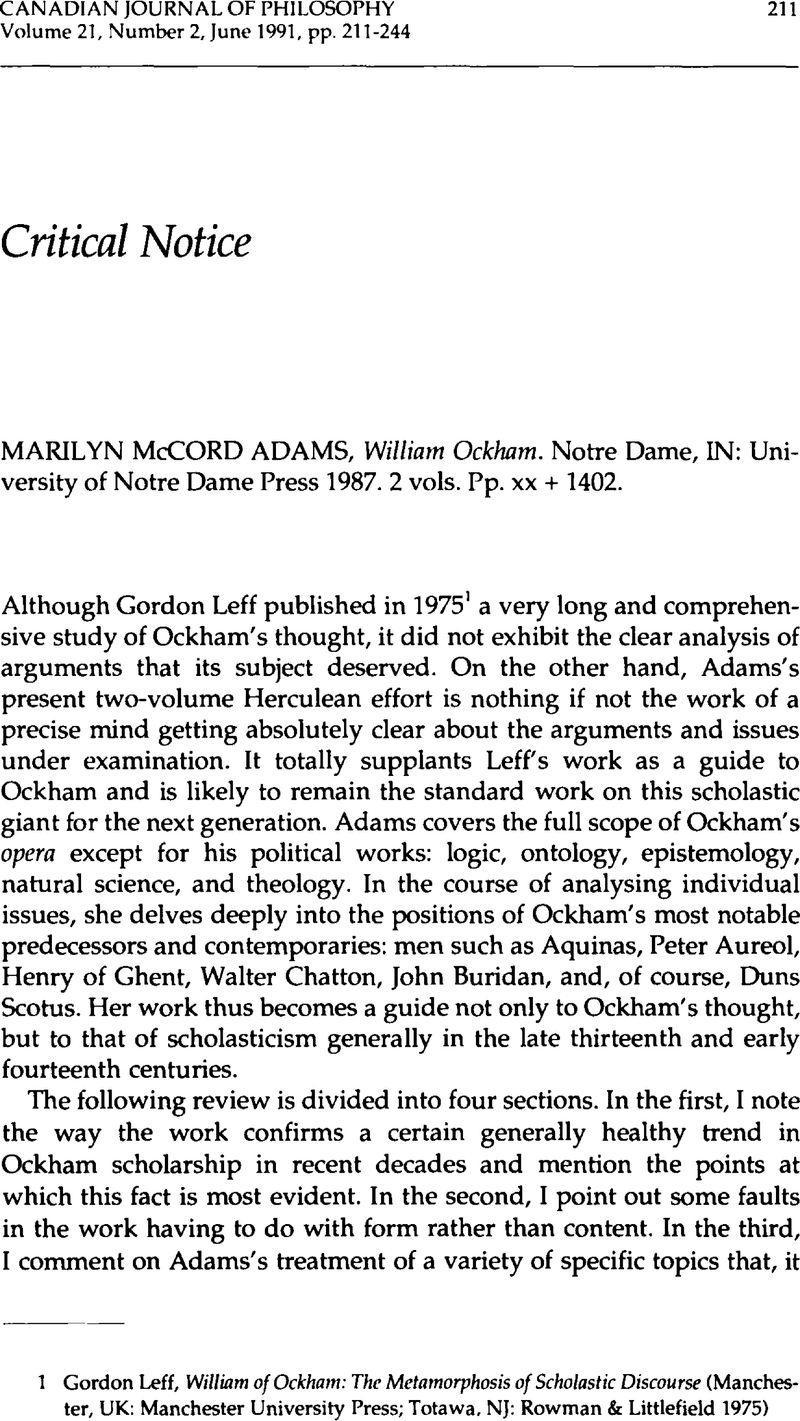 marilyn adams william ockham