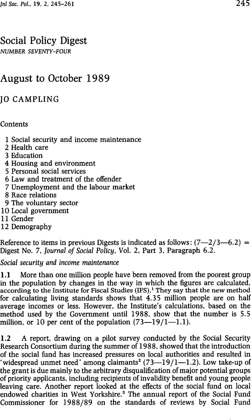 Social Policy Digest Journal Of Social Policy Cambridge Core