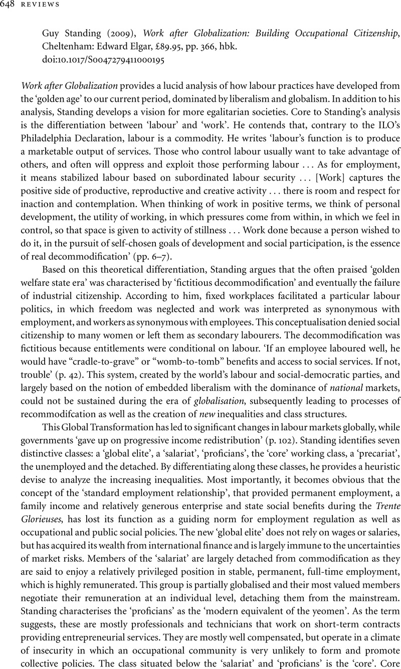 Work After Globalisation: Building Occupational Citizenship