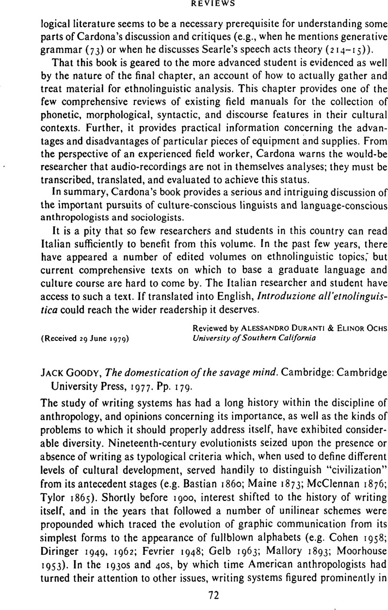 jack goody the domestication of the savage mind