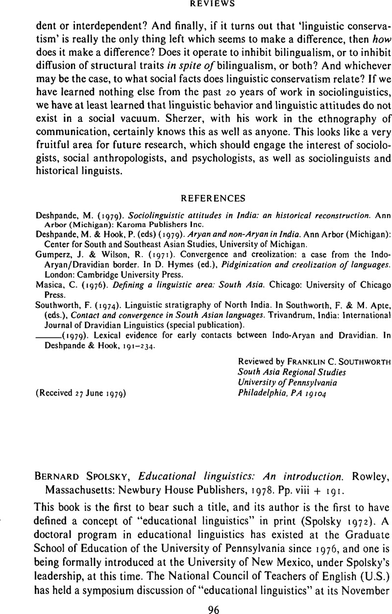 Bernard Spolsky, Educational Linguistics: An Introduction. Rowley ...