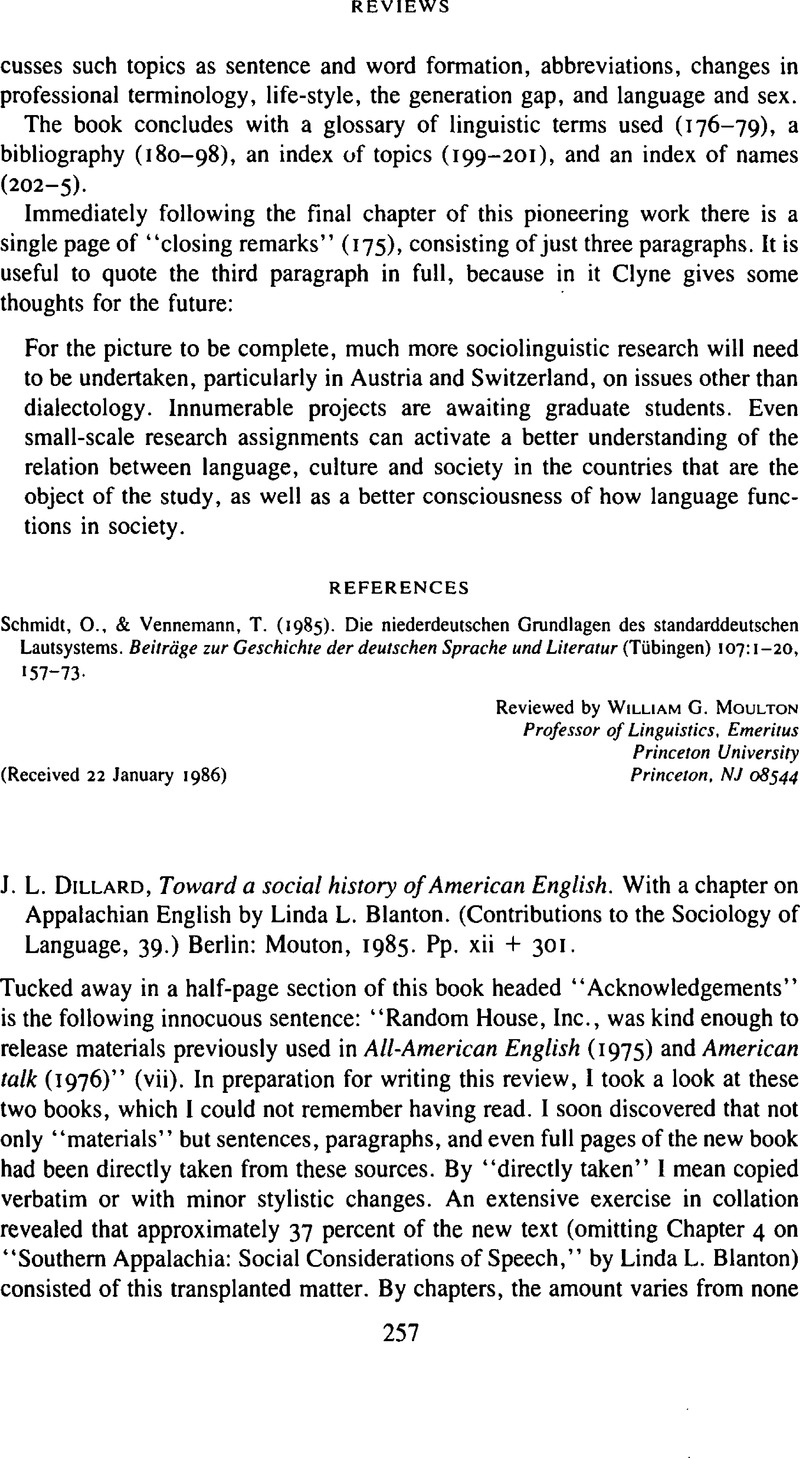 J. L. Dillard, Toward a social history of American English. With a