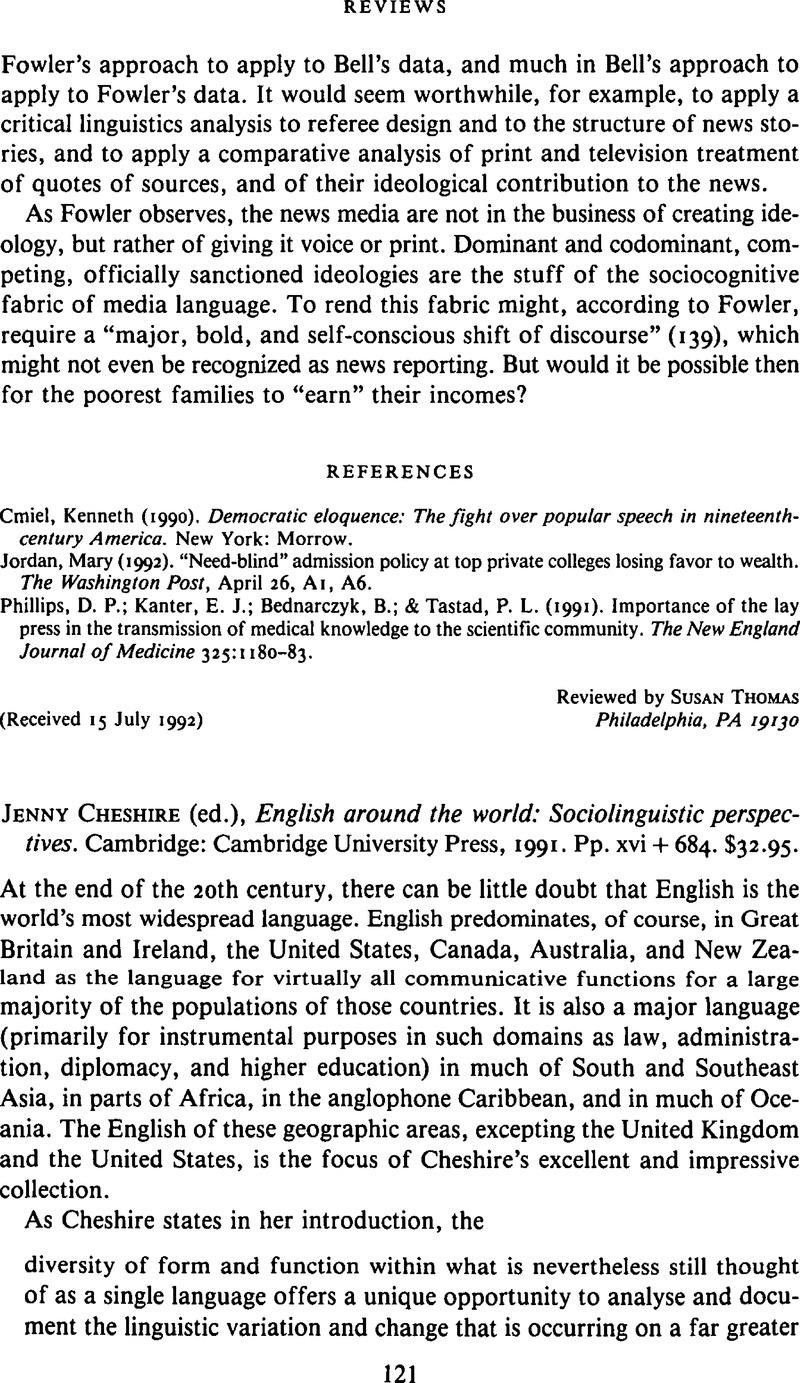 Jenny Cheshire (ed.), English around the world: Sociolinguistic ...