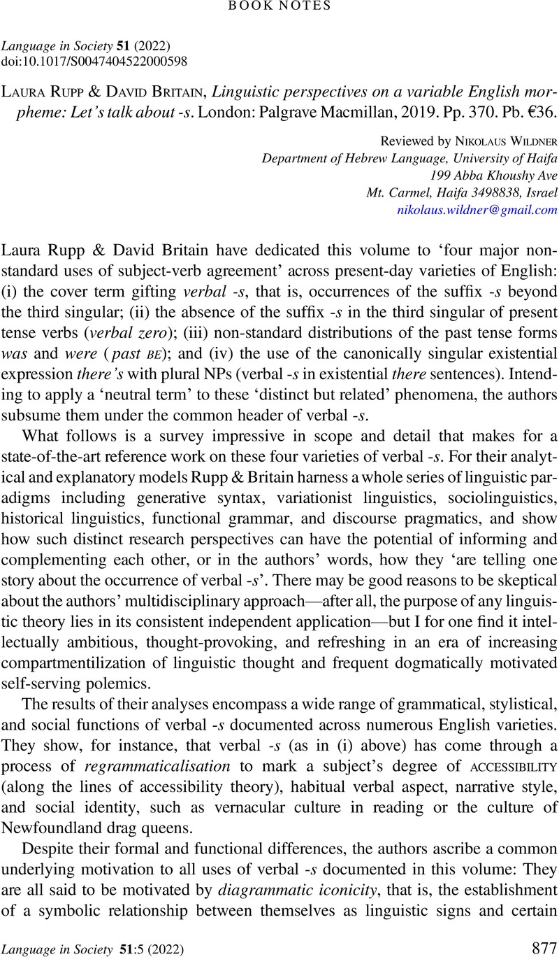 Laura Rupp & David Britain, Linguistic Perspectives On A Variable 