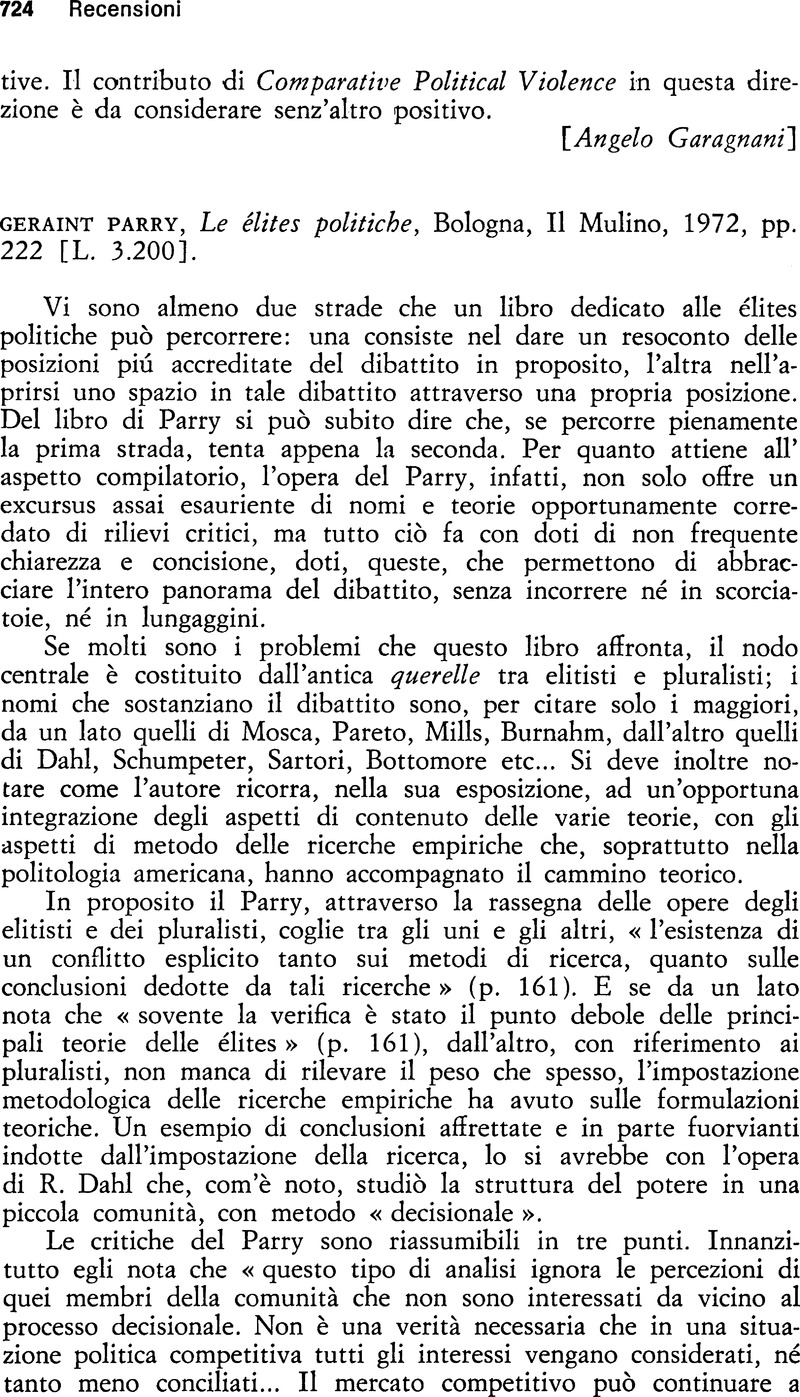 geraint-parry-le-lites-politiche-bologna-il-mulino-1972-pp-222