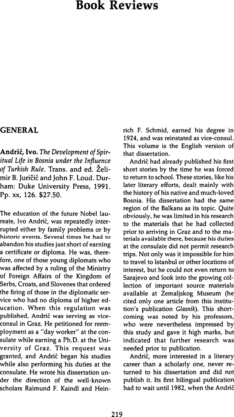 The Development of Spiritual Life in Bosnia under the Influence of Turkish Rule