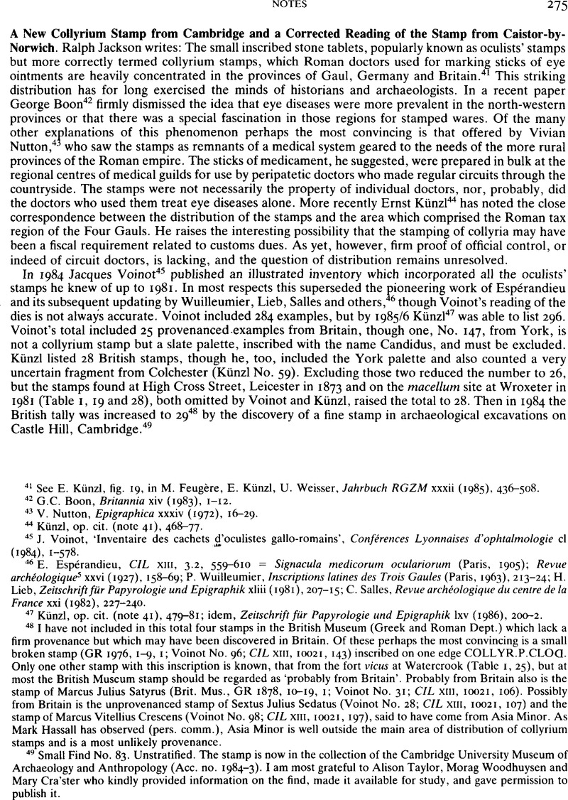 A New Collyrium Stamp from Cambridge and a Corrected Reading of the ...